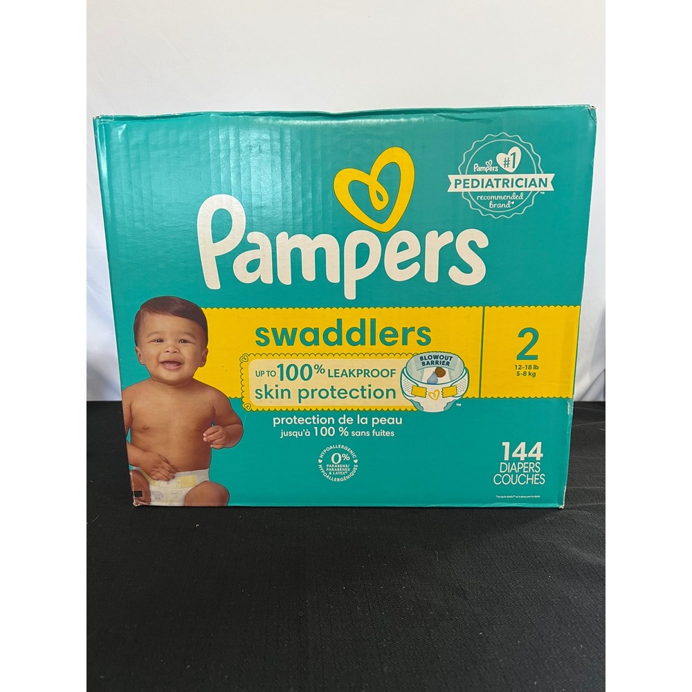 Pampers Swaddlers Size 2 Diapers 144 Count Huge Pack 12-18lb Leakproof Box